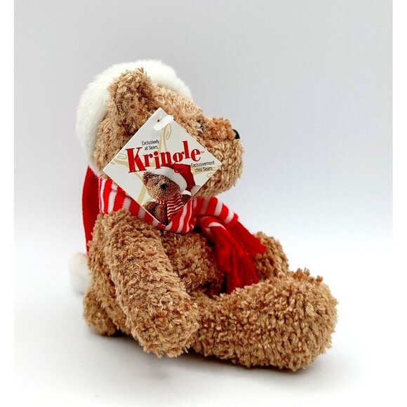 Sears Exclusive Kringle Plush Stuffed Brown Bear Santa Hat Scarf Vintage NEW - Picture 3 of 6